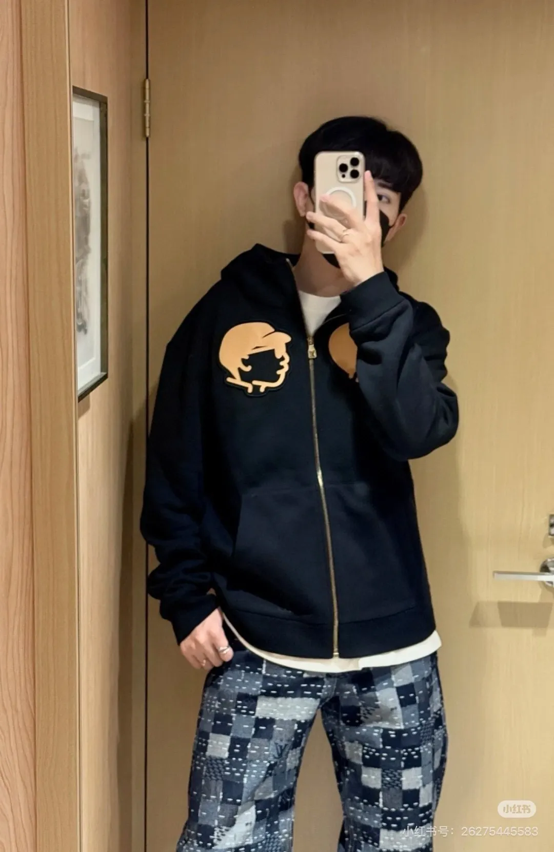 Louis Vuitton/Louis Vuitton 25Fw Nigo joint leather embroidered zipper jacket